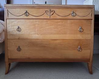 W. & J. Sloane Neoclassical Maple & Walnut Three-Drawer Chest of Drawers.  Measures 44" x 20" x 33" H. Photo 1 of 6. 