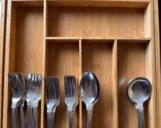 Gorham Regent (Silverplate, 1902-1903) Electroplate Flatware Set. Pieces Include Serving Spoon, 5 Soup Spoons, 9 Spoons, 13 Forks, 13 Salad Forks, 14 Fish Knives & 9 Fish Forks. Photo 1 of 2. 