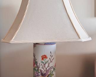 Floral Motif Porcelain Table Lamp. Measures 26" H to Finial. Photo 1 of 2. 