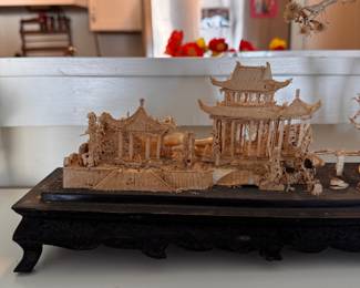 Japanese Hand-Carved Cork Landscape in Shadow Box. Measures 24" W x 4" D x 12" H Overall. Photo 4 of 6. 
