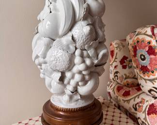 Italian Blanc de Chine Sculpted Fruit Topiary Table Lamp. Photo 2 of 2