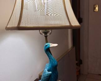 Pair of Chinese Export Turquoise Duck Figurines Turned Table Lamps.  Photo 1 of 3