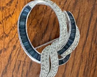 Art Deco Panetta Blue & White Rhinestone Pin. Photo 1 of 2. 