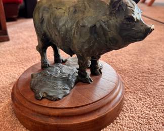 "Knowledge," Bronze of Pig. Measures 9" D x 8" H Including Stand. Photo 1 of 3. 