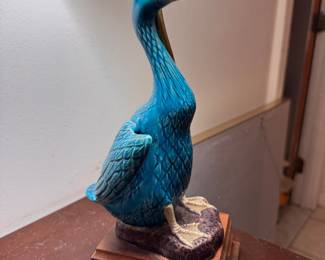 Pair of Chinese Export Turquoise Duck Figurines Turned Table Lamps.  Photo 2 of 3. 
