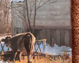 Karen McManus "On The Farm," Oil on Canvas. Measures 10" x 10". Photo 2 of 3. 