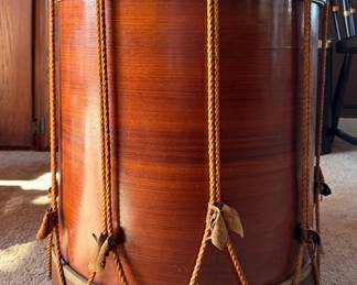 Reproduction Monogrammed Military Snare Drum Side Table with "Pro Aris Et Focis" Slogan (For God & Country). Photo 3 of 4.