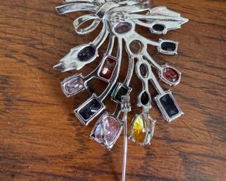 Multi-Color Flower Spray Brooch Mounted in Sterling Silver. Photo 2 of 2