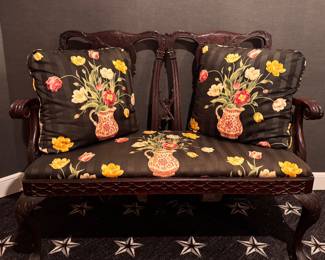 Mahogany Chippendale-Style Settee / Bench with Fretwork Trim.  Photo 1 of 4. 
