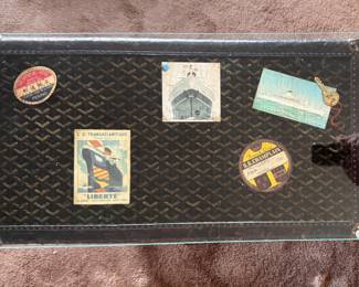 20th-Century Goyard Petite Steamer / Cabin Trunk with Cunard White Star, French Line, Île de France, SS Champlain Travel Stickers. Measures Approximately 30" W x 18" x 18" H. Photo 5 of 5. 