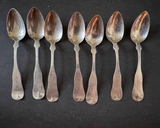 F. W. Macomber Set of 7 Monogrammed Coin Silver Spoons Stamped Fall River. Photo 1 of 3. 