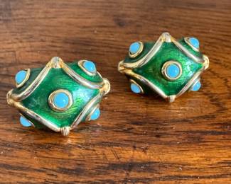 Matisse Enamel & Turquoise Clip on Earrings. Photo 1 of 2. 