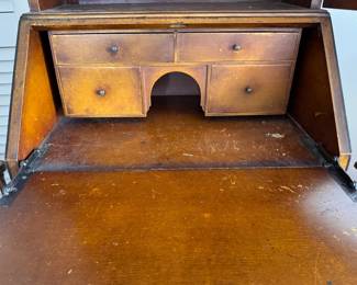 Neoclassical / Jacobean Style Hand-Painted Slant Front Secretary. Measures 21" W x 14" D x 72" H. Photo 4 of 5. 