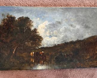 Pastoral Landscape, Oil on Canvas. Unsigned. Measures 22" x 13.5". 