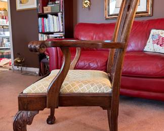Hand-Carved Mahogany Chippendale Style Arm Chair with Ball & Claw Feet. Needs New Seat Cushion but Frame Is In Great Shape. Photo 2 of 6. 