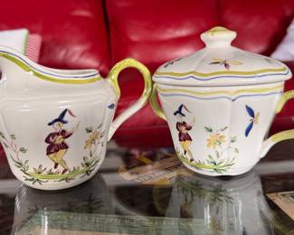 Longchamps Moustiers Pattern Cream & Sugar. Creamer Has Damage. Photo 1 of 2. 