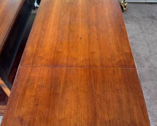 Hepplewhite Style Drop Leaf Buffet with Shelf and Two Drawers. Had Brass Pulls. Measures 60" W as Picture. With Both Leaves Down 38.5" W x 18" D x 29" H. Photo 4 of 5.