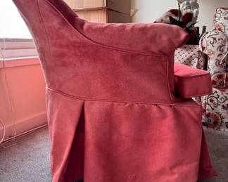 Suede Upholstered Swivel Chair. Had Significant Fading. Measures 32" x 32". Photo 2 of 3. 
