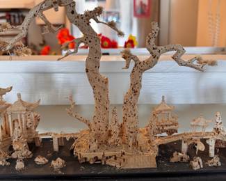 Japanese Hand-Carved Cork Landscape in Shadow Box. Measures 24" W x 4" D x 12" H Overall. Photo 5 of 6. 