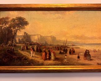 A "19th Century Coastal Scene" Signed by Artist. Measures 24" W x 14" H; 28" x 17" Overall. Photo 1 of 2. 