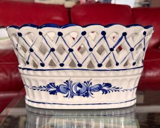Blue & White Lattice Cachepot. Photo 1 of 3. 