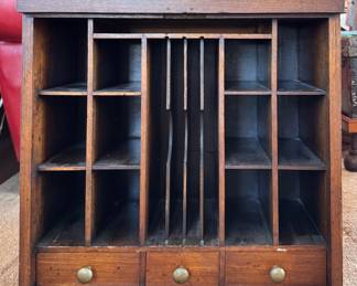 Vintage Wood Desktop "Pigeon Hole" Organizer Turned Side Table. Comes With Glass Topper.  Photo 1 of 3.