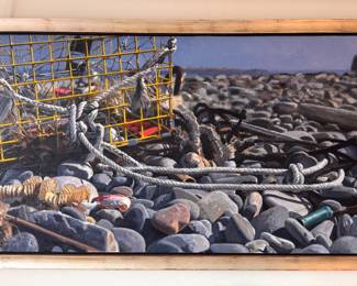 William B. Hoyt, "Lobster Trap Still Life," Oil on Canvas. Measures 48" x 24" H. Photo 1 of 2. 