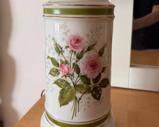 Pair of Floral Porcelain Motif Table Lamps. Each Measures 24" H. 