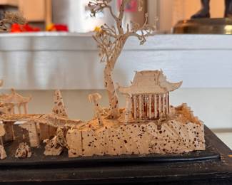 Japanese Hand-Carved Cork Landscape in Shadow Box. Measures 24" W x 4" D x 12" H Overall. Photo 6 of 6. 