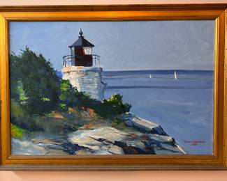 Richard Grosvenor, Lighthouse Landscape, Oil on Canvas. Circa 2010. Measures 34" x 24" Overall. Photo 2 of 2.