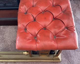 Polished English Brass Fireplace Fender with Tufted Leather Upholstered Seats. Photo 3 of 3.  
