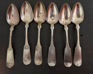 Hopper Set of 6 Pre-Civil War 9" Monogrammed Sterling Silver Serving Spoons. Photo 1 of 3. 