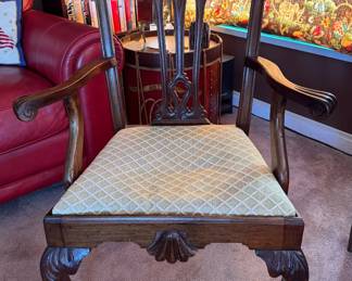 Hand-Carved Mahogany Chippendale Style Arm Chair with Ball & Claw Feet. Needs New Seat Cushion but Frame Is In Great Shape. Photo 1 of 6.