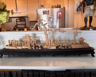 Japanese Hand-Carved Cork Landscape in Shadow Box. Measures 24" W x 4" D x 12" H Overall. Photo 3 of 6. 