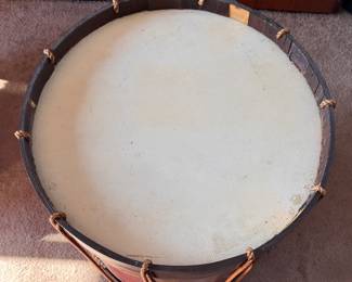 Reproduction Monogrammed Military Snare Drum Side Table with "Pro Aris Et Focis" Slogan (For God & Country). Photo 4 of 4.