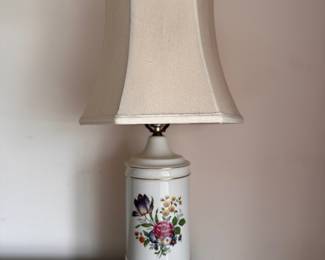 Floral Motif Porcelain Table Lamp. Measures 24" H. Photo 1 of 2. 