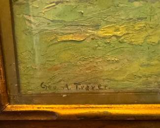 George A. Traver, "Rural Landscape," Oil on Canvas. Measures 9" x 14"; 17" x 13" Overall. Photo 2 of 2. 