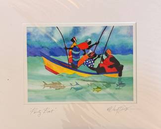 William Cantwell, "Party Boat," Signed Lithograph. Measures 14" x 11" Overall. 
