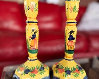 Quimper Breton Candleholders. Measures 9" H. Photo 1 of 2. 