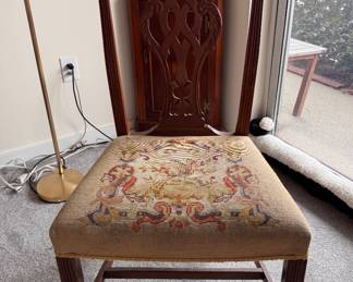 Mahogany Arm Chair with Needlepoint Seat -- Only One. Measures 22" W x 18" D.  Photo 1 of 2. 