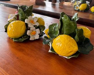 Glazed Ceramic Lemon Motif Candleholders. They Are Chipped! 