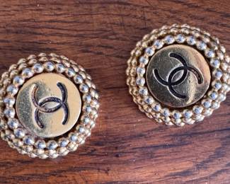 Chanel Gold & Black Button Clip On Earrings. Photo 1 of 2. 