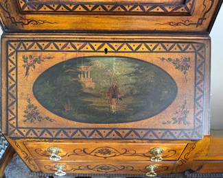 Neoclassical / Jacobean Style Hand-Painted Slant Front Secretary. Measures 21" W x 14" D x 72" H. Photo 2 of 5. 