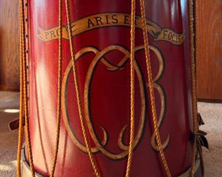 Reproduction Monogrammed Military Snare Drum Side Table with "Pro Aris Et Focis" Slogan (For God & Country). Photo 1 of 4. 