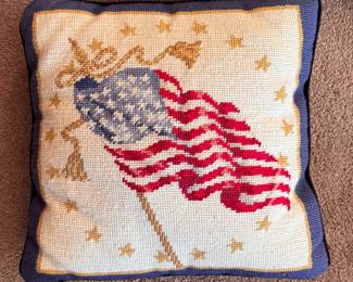 Needlepoint American Flag Pillow. 