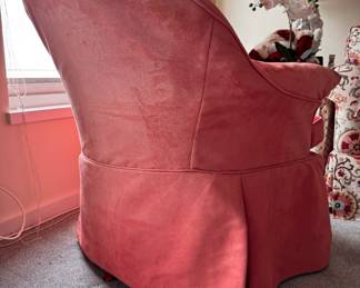 Suede Upholstered Swivel Chair. Had Significant Fading. Measures 32" x 32". Photo 3 of 3. 