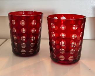 Ruby Red Cut To Clear Glass Double Old Fashioned Glasses. Photo 3 of 4.