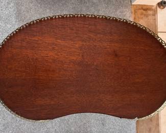 Kidney Shape Side Table with Brass Gallery. Measures 20" W x 12" D x 20" H to Top of Gallery. Photo 3 of 5.