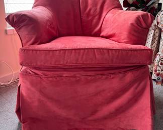 Suede Upholstered Swivel Chair. Had Significant Fading. Measures 32" x 32". Photo 1 of 3. 