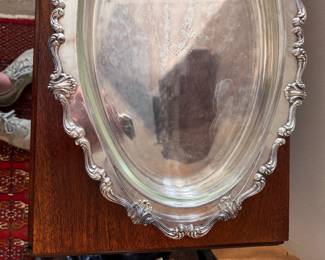 Silver Plate Tray with Pyrex Insert. Measures 20" W x 13" D. Photo 2 of 2.